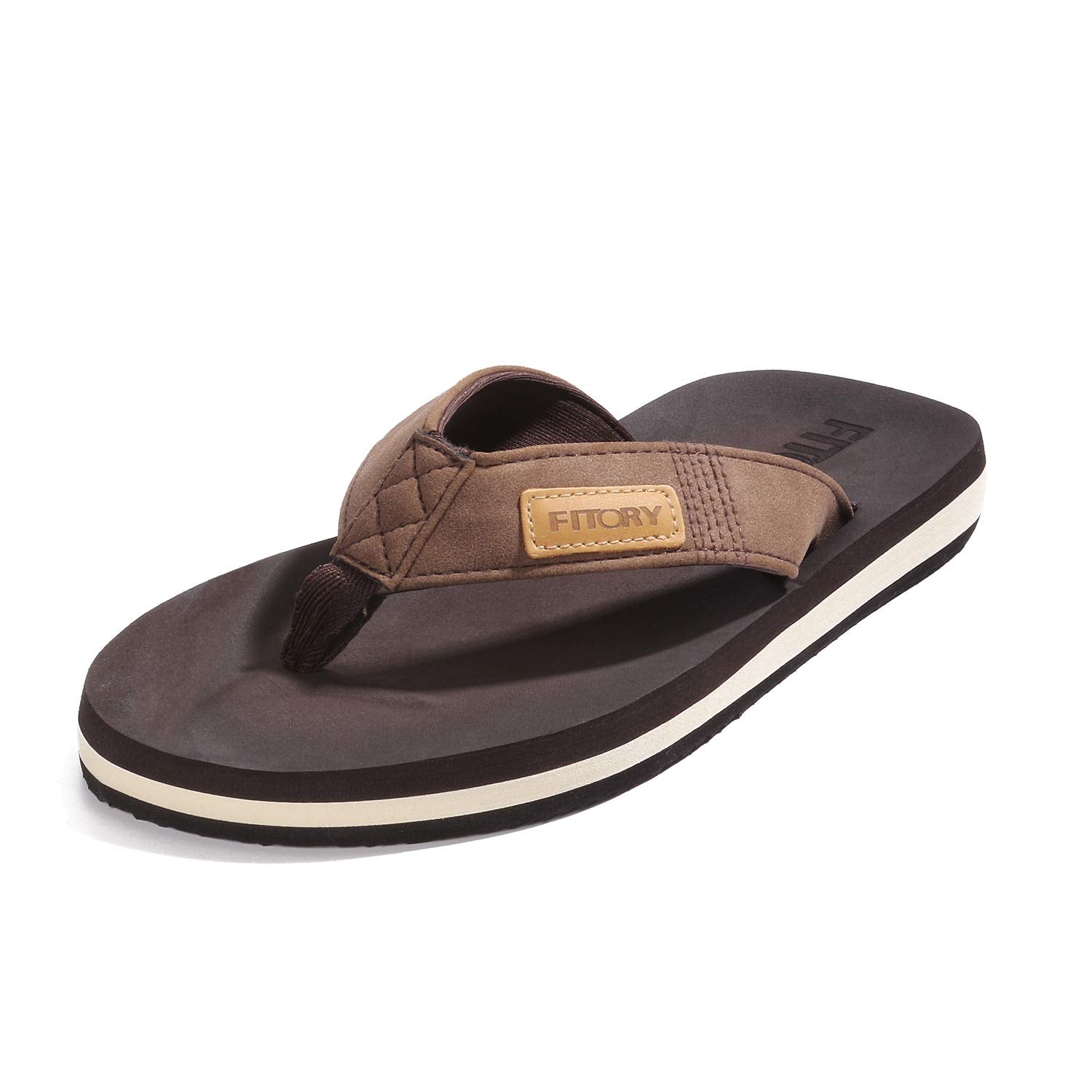 Fitory Mens Flip Flops, Thongs Sandals Comfort Slippers For Beach Brown Size 8
